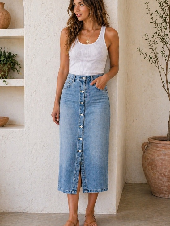 GAP Dresses & Skirts - Gap 1969 Button Front Maxi Denim Skirt Size 0 Light Indigo Cotton Linen Long